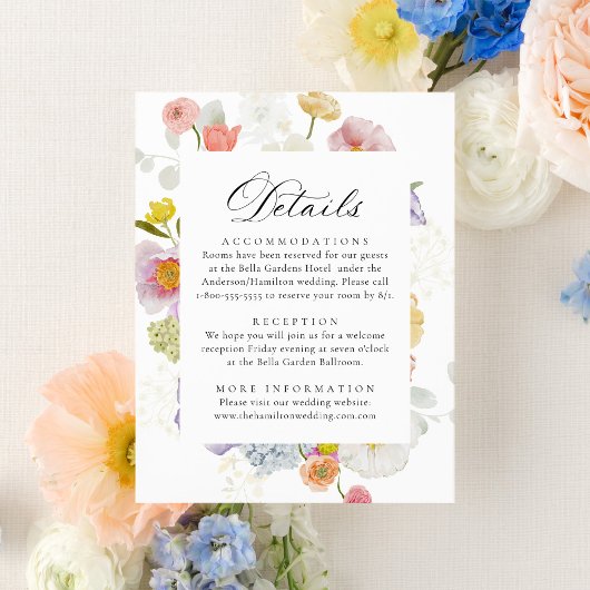 Colorful Watercolor Wildflower Wedding Details エンクロージャーカード