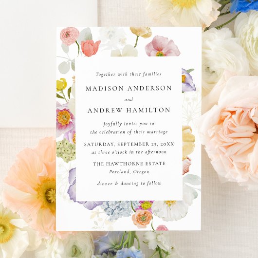 Colorful Watercolor Wildflower Wedding Invitation 招待状
