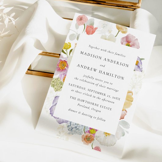 Colorful Watercolor Wildflower Wedding Invitation 招待状