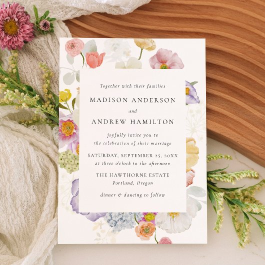 Colorful Watercolor Wildflower Wedding Invitation 招待状