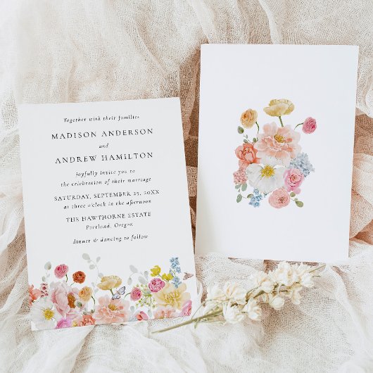 Colorful Watercolor Wildflower Wedding Invitation 招待状