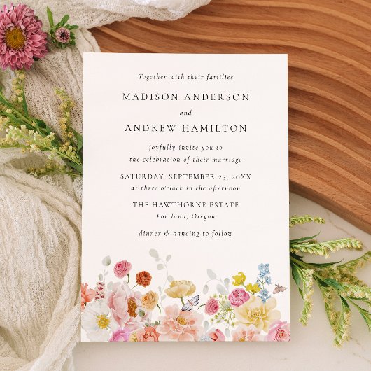 Colorful Watercolor Wildflower Wedding Invitation 招待状