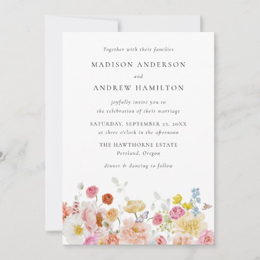 Colorful Watercolor Wildflower Wedding Invitation 招待状 (正面)