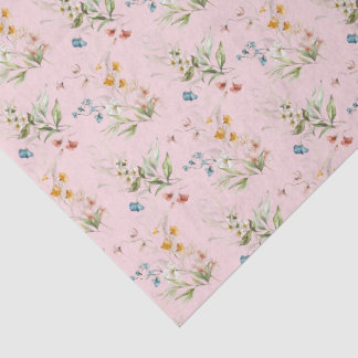Colorful Watercolor Wildflowers 1600s Art Pink 薄葉紙