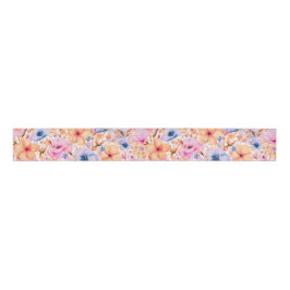 Colorful Watercolor Wildflowers Floral Pattern サテンリボン