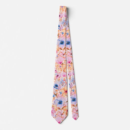 Colorful Watercolor Wildflowers Floral Pattern ネクタイ (正面)
