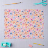 Colorful Watercolor Wildflowers Floral Pattern 薄葉紙 (クラフト)
