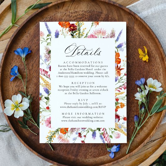 Colorful Watercolor Wildflowers Wedding Details エンクロージャーカード