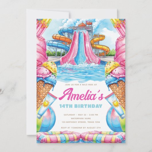 Colorful Waterpark Birthday 招待状 (正面)