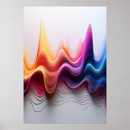 Colorful Wavy Gradient Lines Abstract Art ポスター
