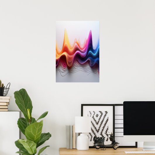 Colorful Wavy Gradient Lines Abstract Art ポスター (ホームオフィス)