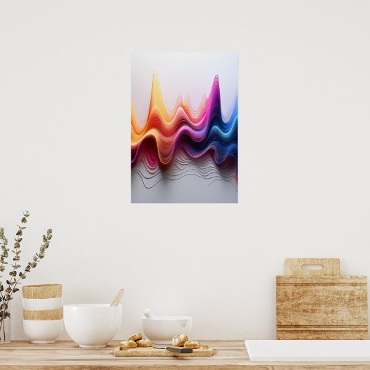 Colorful Wavy Gradient Lines Abstract Art ポスター (キッチン)