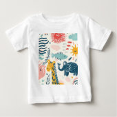Colorful whimsical animals with doodles, patterns ベビーTシャツ (正面)