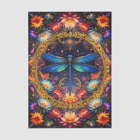 Colorful Whimsical Boho Dragonfly Decoupage 薄葉紙 (正面)