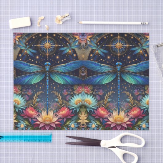 Colorful Whimsical Boho Dragonfly Decoupage 薄葉紙 (クラフト)