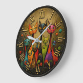 Colorful Whimsical Cats ラージ壁時計 (傾斜)