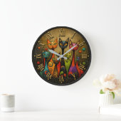 Colorful Whimsical Cats ラージ壁時計 (ホーム)