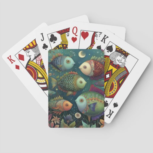 Colorful Whimsical Fish Under the Moon トランプ (裏面)