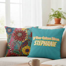 Colorful Whimsical Flowers Art Throw Pillow クッション