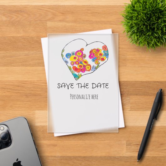 Colorful Whimsical Heart Save the Date アクリル招待状 (インサイチュ (招待状))