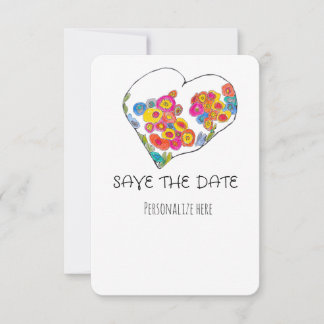 Colorful Whimsical Heart Save the Date セーブザデート