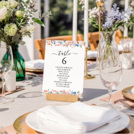 Colorful Whimsical Wildflower Wedding Table Number 招待状