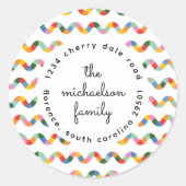 Colorful Wiggle Stripe Address ラウンドシール (正面)
