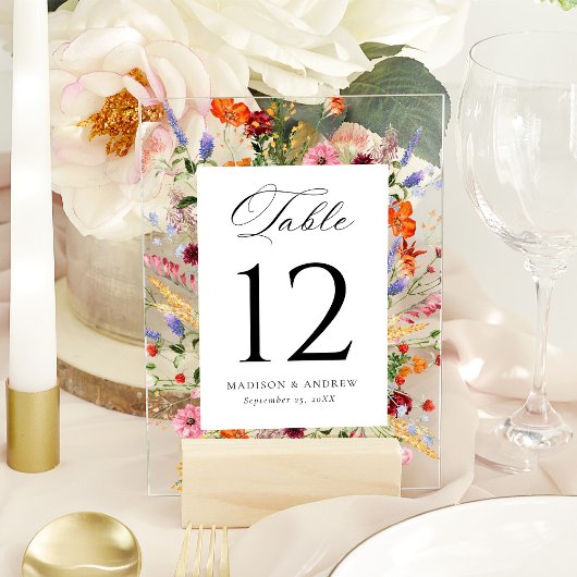 Colorful Wildflower Acrylic Wedding Table Number アクリル招待状