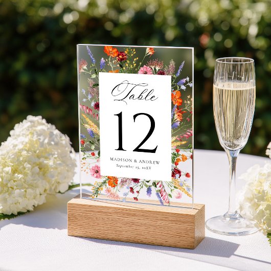 Colorful Wildflower Acrylic Wedding Table Number アクリル招待状