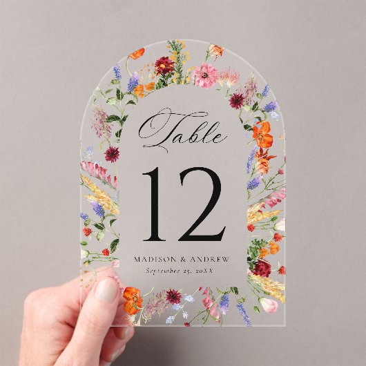 Colorful Wildflower Arch Acrylic Table Number アクリル招待状 (インサイチュ (ポータブル))