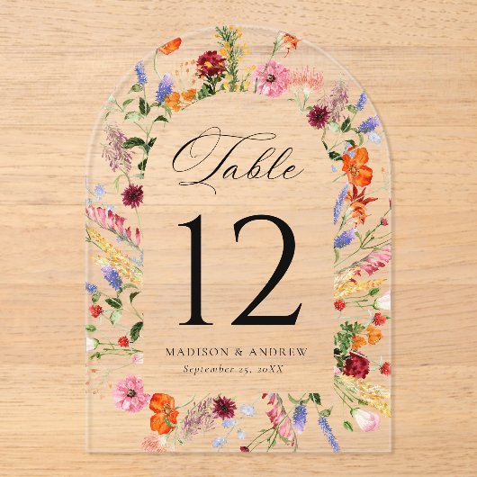 Colorful Wildflower Arch Acrylic Table Number アクリル招待状 (正面)
