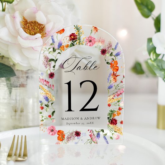 Colorful Wildflower Arch Acrylic Table Number アクリル招待状