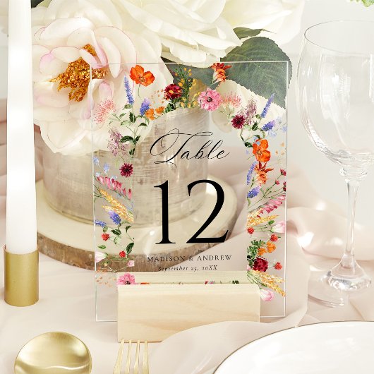 Colorful Wildflower Arch Acrylic Table Number アクリル招待状