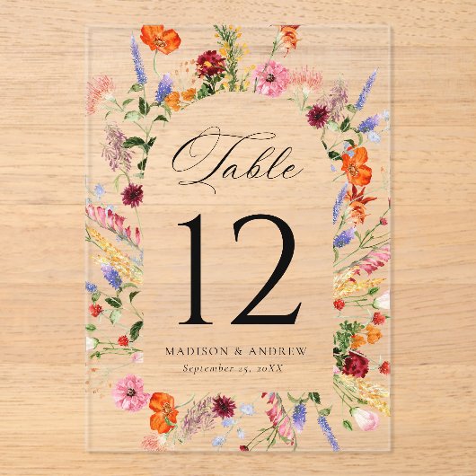 Colorful Wildflower Arch Acrylic Table Number アクリル招待状 (正面)