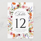Colorful Wildflower Arch Wedding Table Number Card 招待状 (正面)