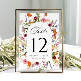 Colorful Wildflower Arch Wedding Table Number Card 招待状