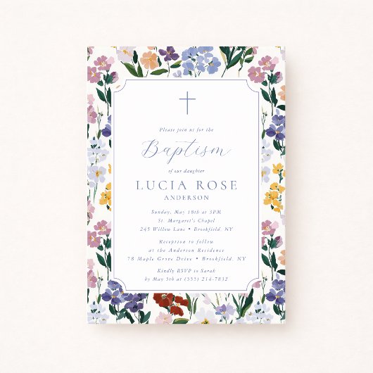 Colorful Wildflower Baptism Invitation for Girl 招待状