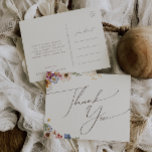 Colorful Wildflower Beige Garden Wedding Thank You ポストカード<br><div class="desc">This colorful wildflower beige garden wedding thank you postcard is perfect for your simple, whimsical boho rainbow summer wedding. The bright, enchanted pink, yellow, orange, and gold color florals give this product the feel of a minimalist elegant vintage hippie spring garden. The modern design is artsy and delicate, portraying a...</div>