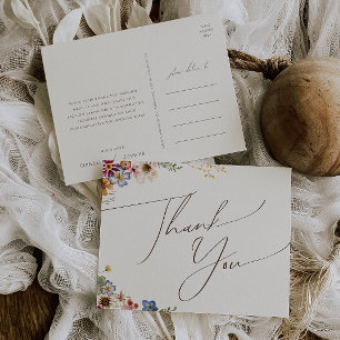 Colorful Wildflower Beige Garden Wedding Thank You ポストカード