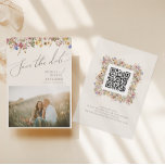 Colorful Wildflower | Beige Meadow Photo QR Code セーブザデート<br><div class="desc">This colorful wildflower | beige meadow photo QR code save the date is perfect for your simple, whimsical boho rainbow summer wedding. The bright, enchanted pink, yellow, orange, and gold color florals give this product the feel of a minimalist elegant vintage hippie spring garden. The modern design is artsy and...</div>