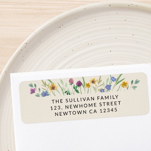 Colorful Wildflower Beige Return Address ラベル