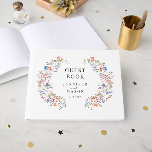 Colorful Wildflower Boho Floral Wedding Guest Book ゲストブック (正面見開き)