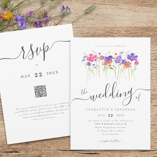 Colorful Wildflower Boho Wedding QR code 招待状