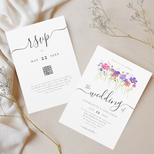 Colorful Wildflower Boho Wedding QR code 招待状