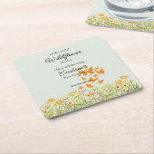 Colorful Wildflower Butterfly 1st Birthday スクエアペーパーコースター (アングル)