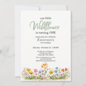 Colorful Wildflower Butterfly 1st Birthday 招待状 (正面)