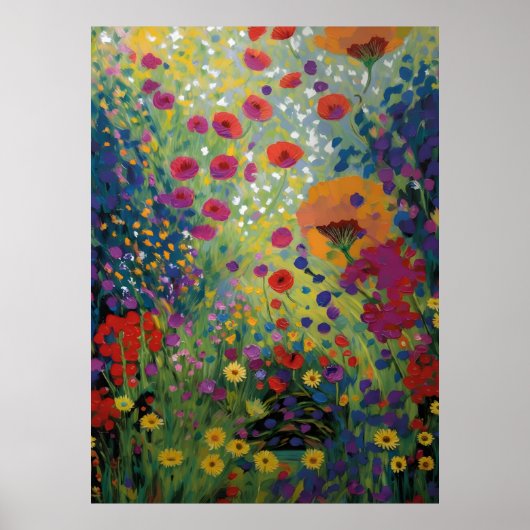 Colorful Wildflower Field Art Vibrant Floral Paint ポスター (正面)