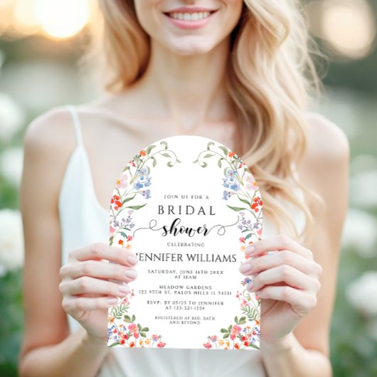 Colorful Wildflower Floral Boho Bridal Shower Arch 招待状