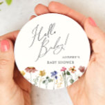 Colorful Wildflower Hello Baby ラウンドペーパーコースター<br><div class="desc">This colorful wildflower hello baby round paper coaster is perfect for your simple, whimsical, boho rainbow summer baby shower. The bright, enchanted pink, yellow, orange, and gold color florals give this product the feel of a minimalist, elegant, vintage hippie spring garden. The modern design is artsy and delicate, portraying a...</div>