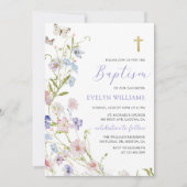 Colorful Wildflower Meadow Girl Baptism  招待状 (正面)